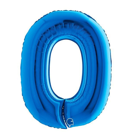 Number 0 Blue 40" Foil Balloon Packaged