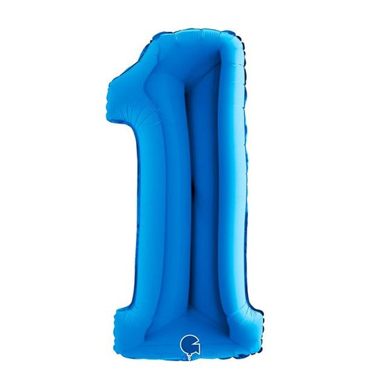 Number 1 Blue 40" Foil Balloon Packaged