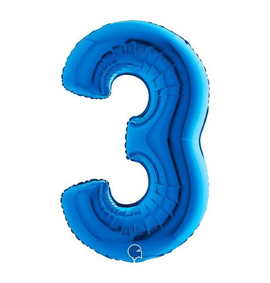 Number 3 Blue 40" Foil Balloon Packaged