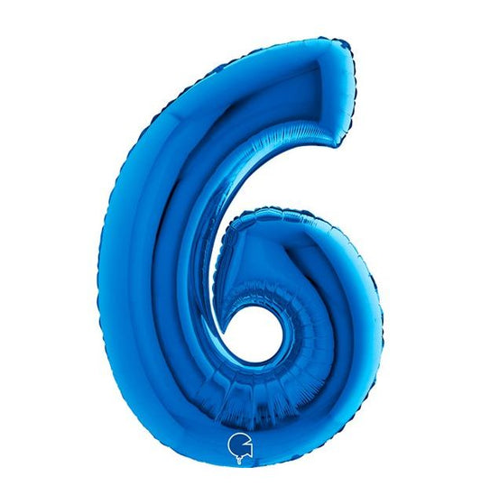 Number 6 Blue 40" Foil Balloon Packaged