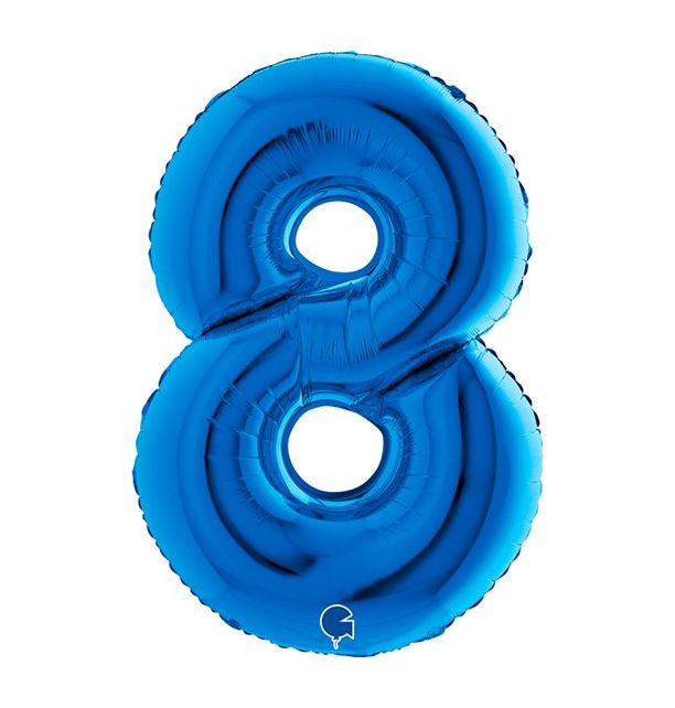 Number 8 Blue 40" Foil Balloon Packaged