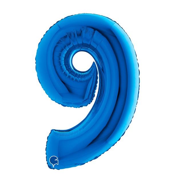 Number 9 Blue 40" Foil Balloon Packaged