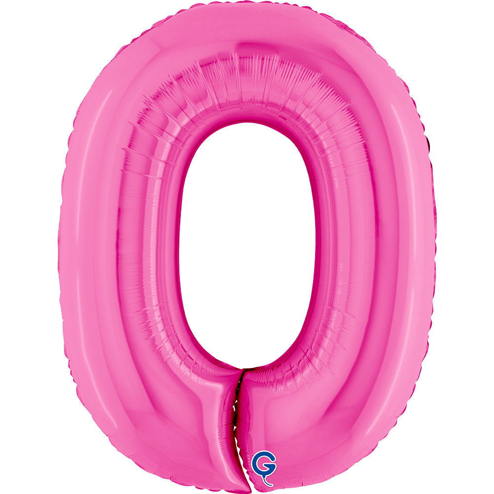 Number 0 Fuxia (Fuchsia) Pink 40" Foil Balloon Packaged — product