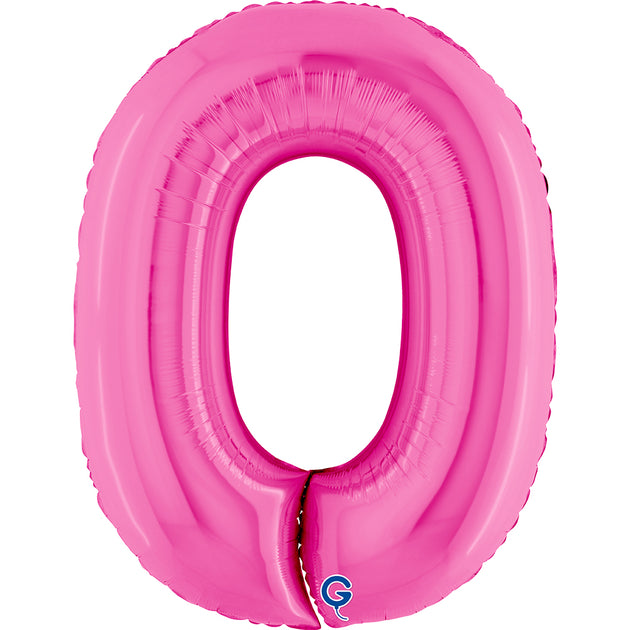 Number 0 Fuxia (Fuchsia) Pink 40" Foil Balloon Packaged — product