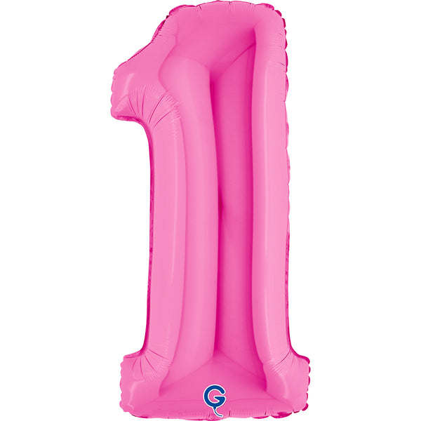 Number 1 Fuxia (Fuchsia) Pink 40" Foil Balloon Packaged — product