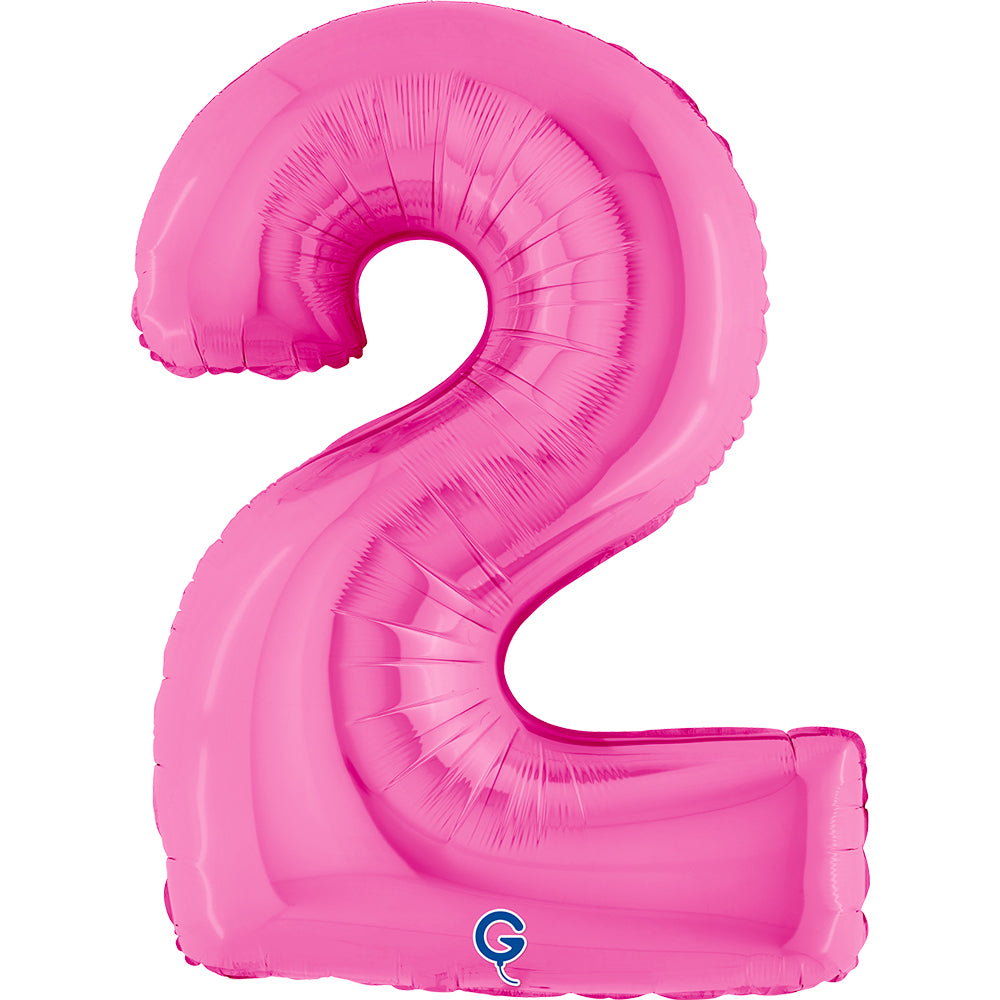 Number 2 Fuxia (Fuchsia) Pink 40" Foil Balloon Packaged — product