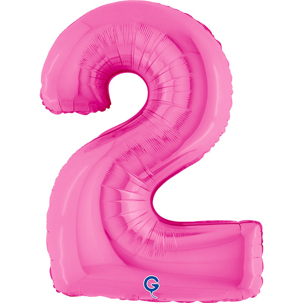 Number 2 Fuxia (Fuchsia) Pink 40" Foil Balloon Packaged — product