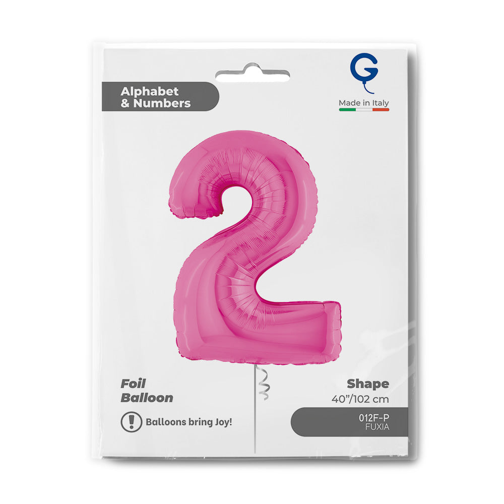 Number 2 Fuxia (Fuchsia) Pink 40" Foil Balloon Packaged — packaging