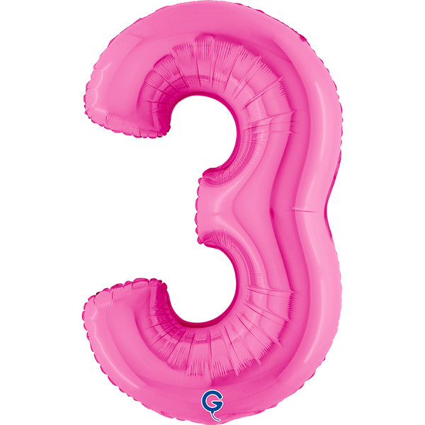 Number 3 Fuxia (Fuchsia) Pink 40" Foil Balloon Packaged — product