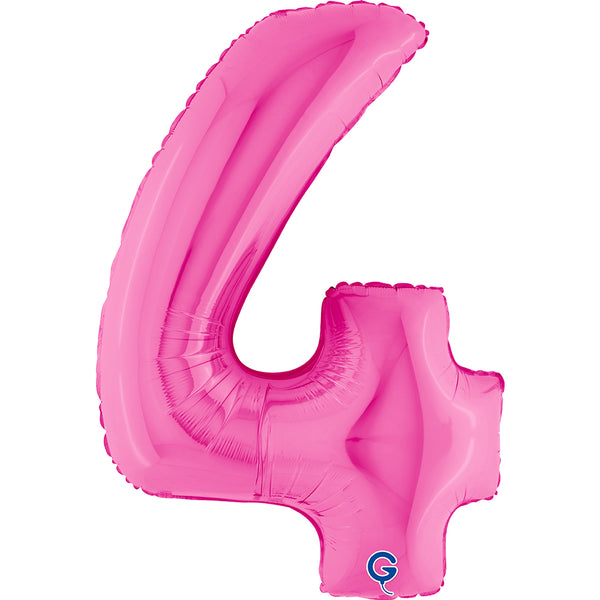Number 4 Fuxia (Fuchsia) Pink 40" Foil Balloon Packaged — product