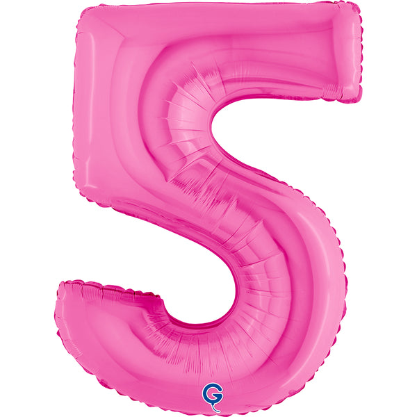 Number 5 Fuxia (Fuchsia) Pink 40" Foil Balloon Packaged — product
