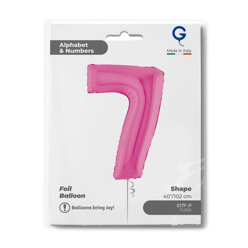 Number 7 Fuxia (Fuchsia) Pink 40" Foil Balloon Packaged — packaging