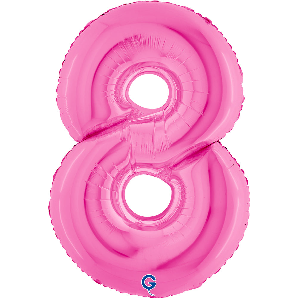 Number 8 Fuxia (Fuchsia) Pink 40" Foil Balloon Packaged — product