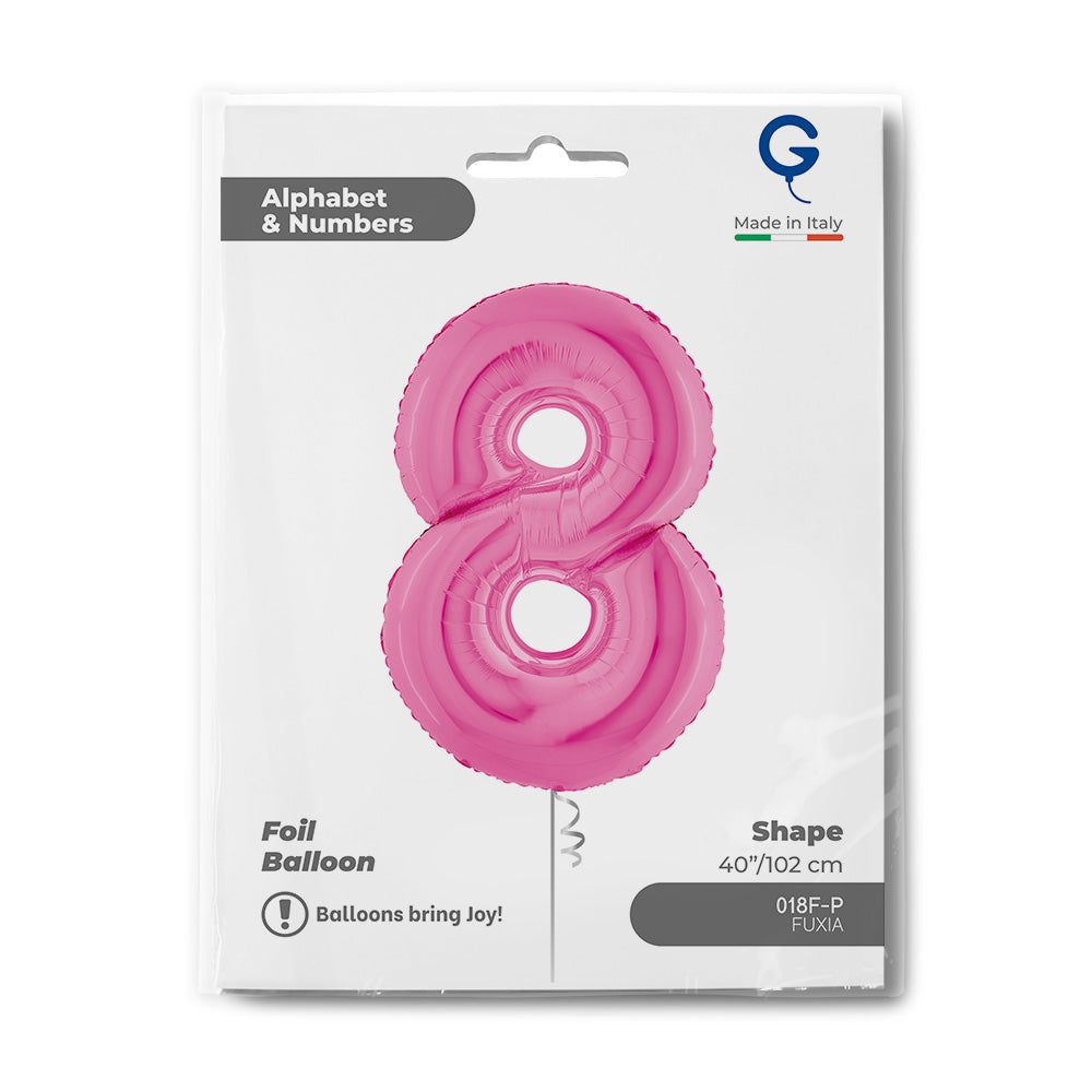 Number 8 Fuxia (Fuchsia) Pink 40" Foil Balloon Packaged — packaging