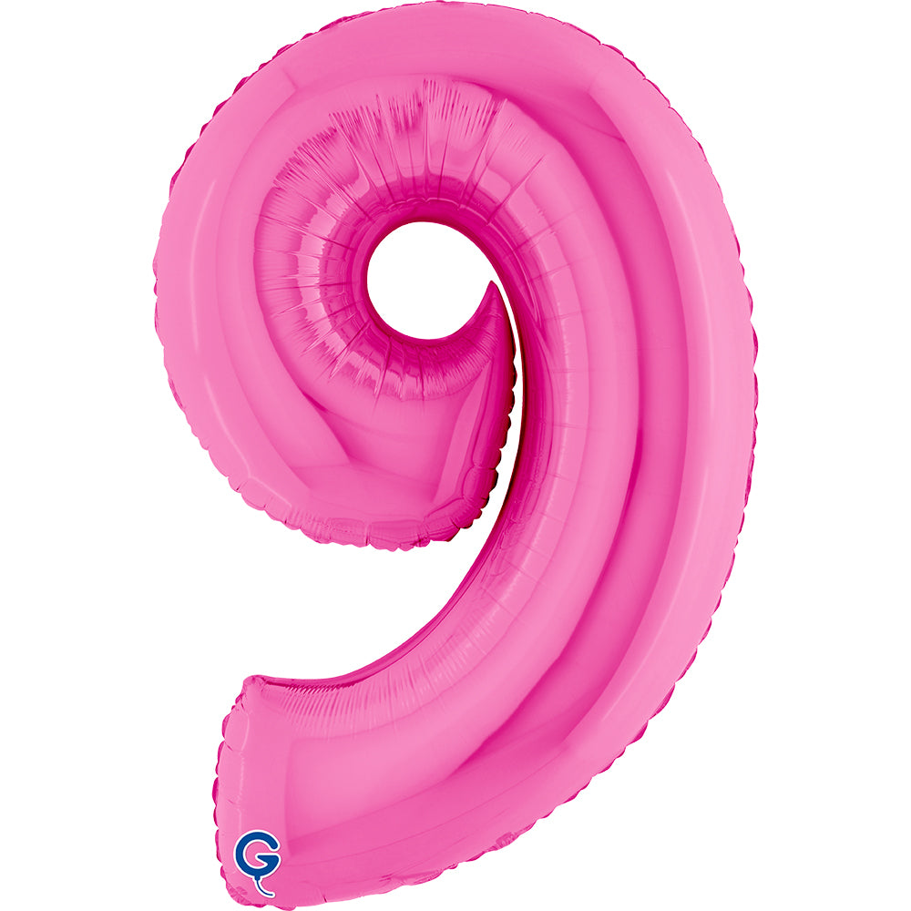 Number 9 Fuxia (Fuchsia) Pink 40" Foil Balloon Packaged — product