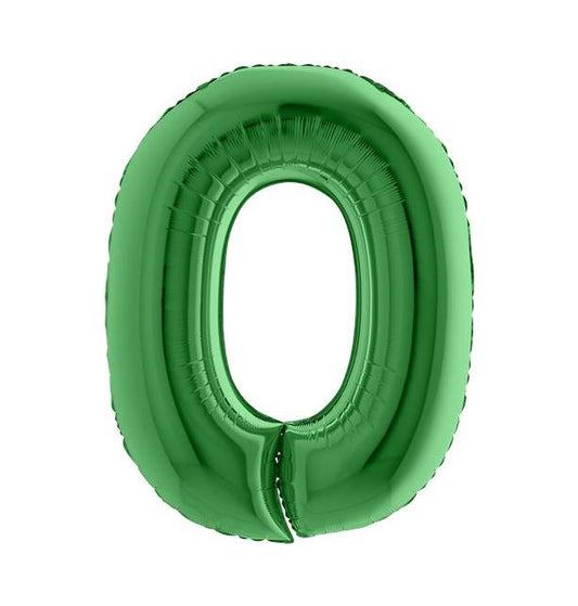 Number 0 Green 40" Foil Balloon Packaged