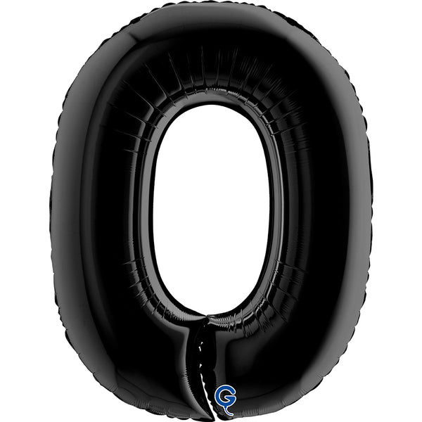 Number 0 Black 40" Foil Balloon Packaged — product