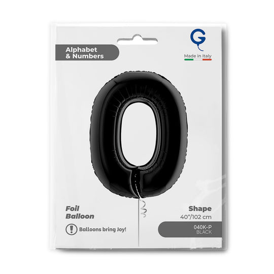 Number 0 Black 40" Foil Balloon Packaged — packaging