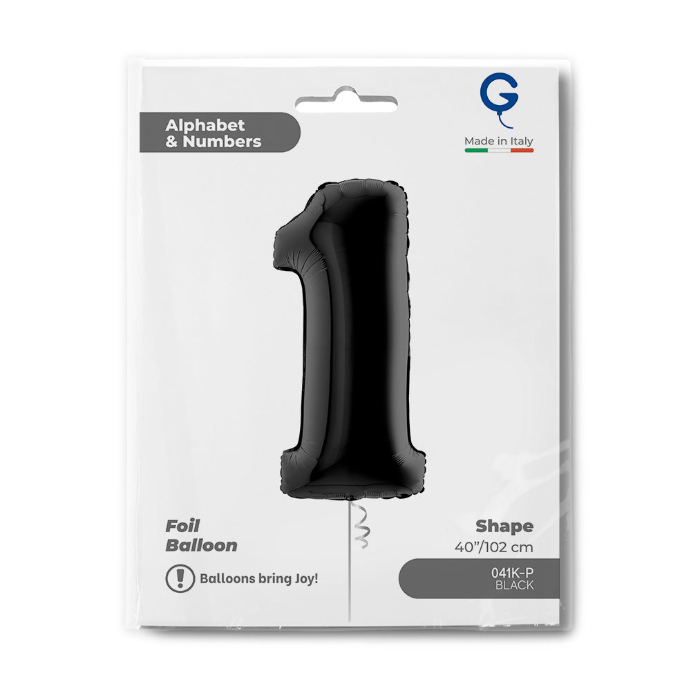 Number 1 Black 40" Foil Balloon Packaged — packaging
