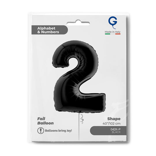 Number 2 Black 40" Foil Balloon Packaged — packaging