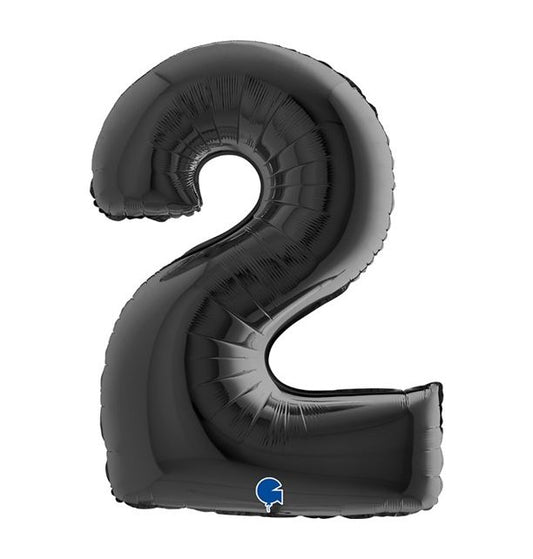 Number 2 Black 40" Foil Balloon Packaged