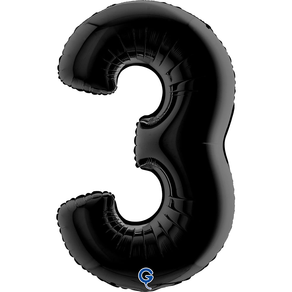 Number 3 Black 40" Foil Balloon Packaged — product