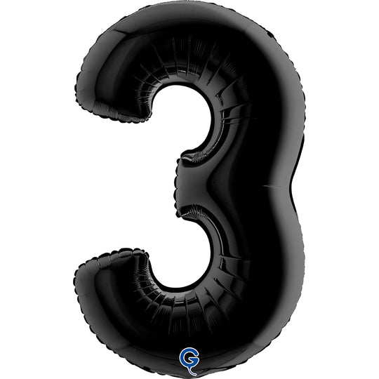 Number 3 Black 40" Foil Balloon Packaged — product