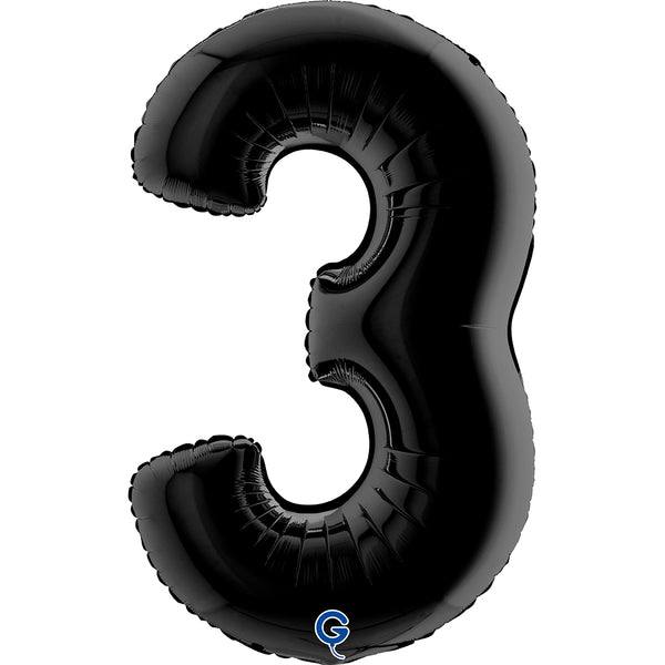 Number 3 Black 40" Foil Balloon Packaged — product