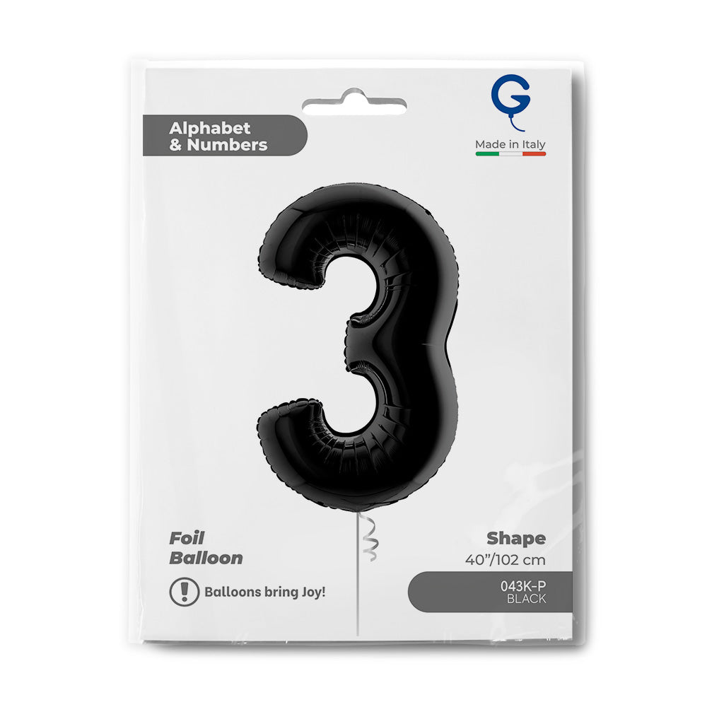 Number 3 Black 40" Foil Balloon Packaged — packaging