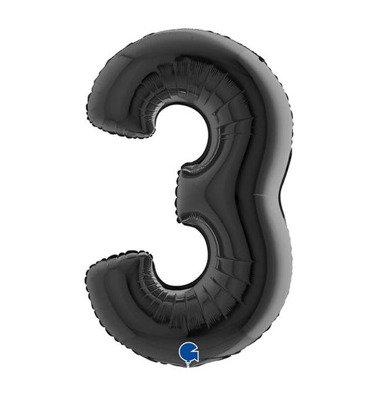 Number 3 Black 40" Foil Balloon Packaged