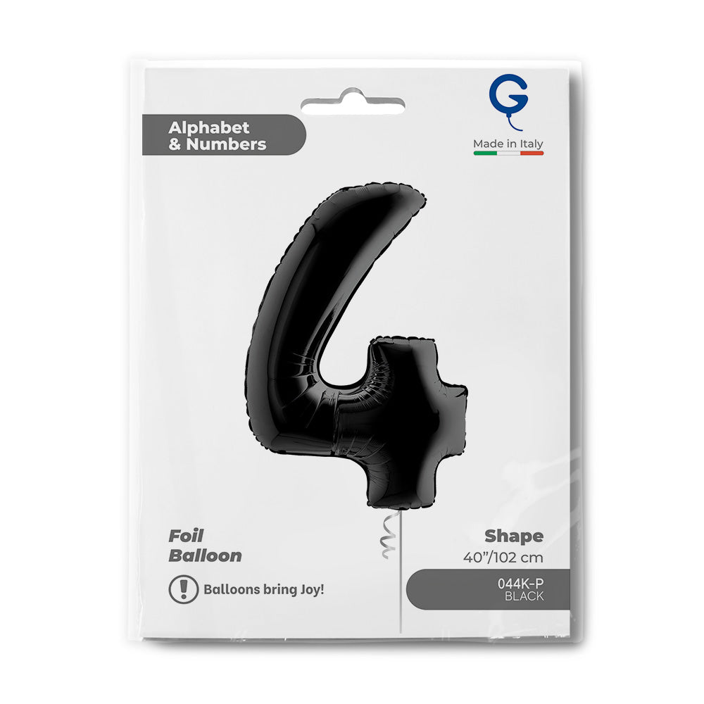Number 4 Black 40" Foil Balloon Packaged — packaging