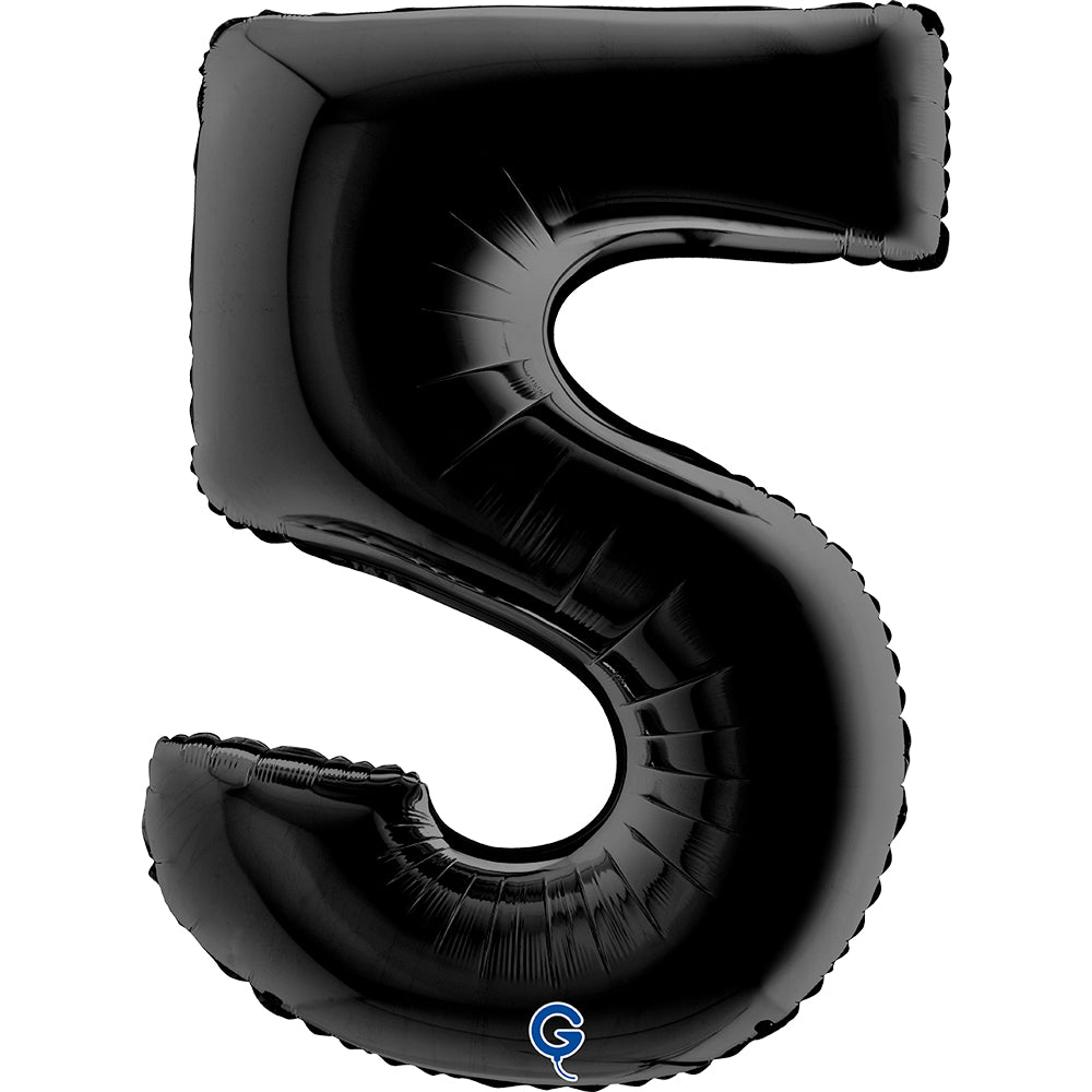 Number 5 Black 40" Foil Balloon Packaged — product