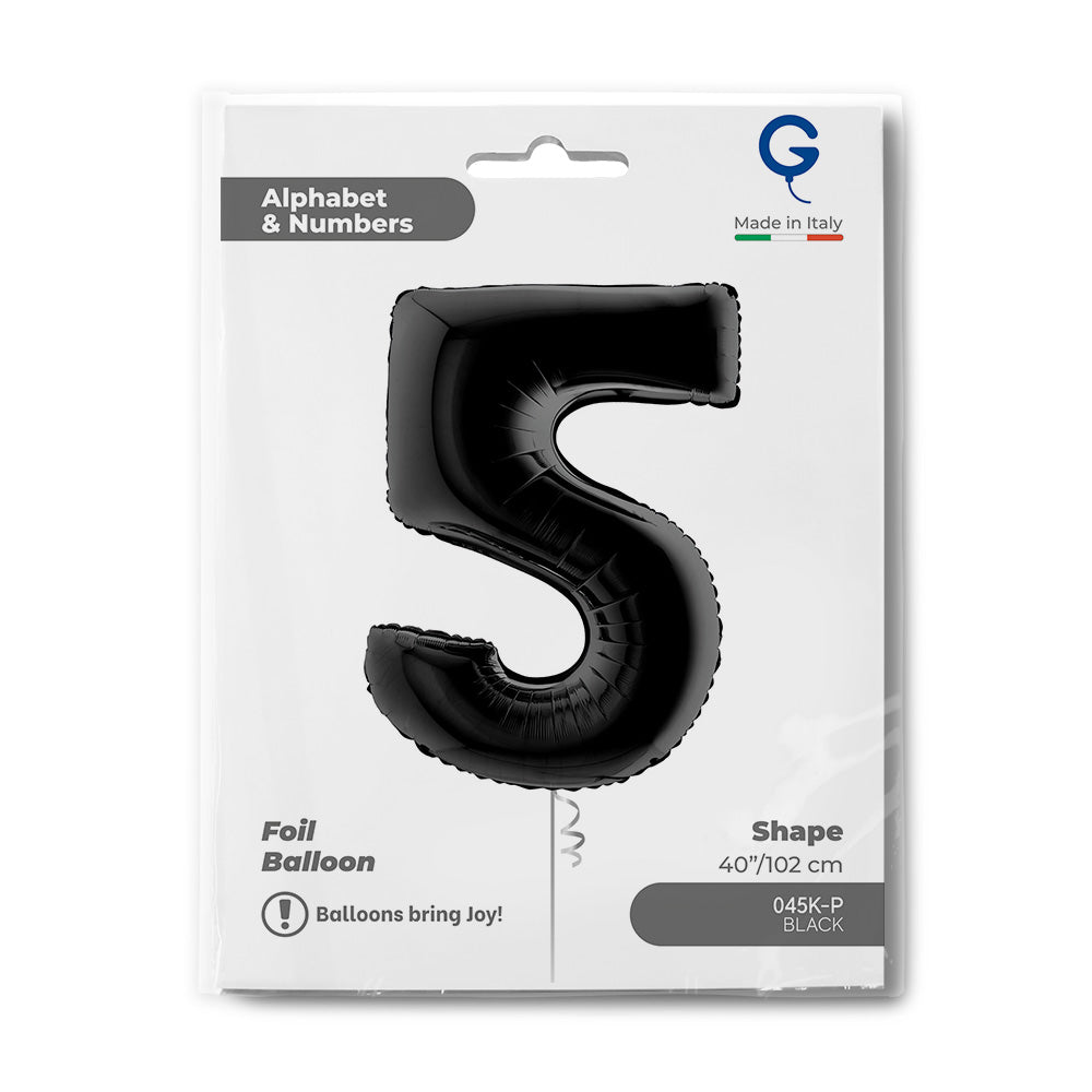 Number 5 Black 40" Foil Balloon Packaged — packaging