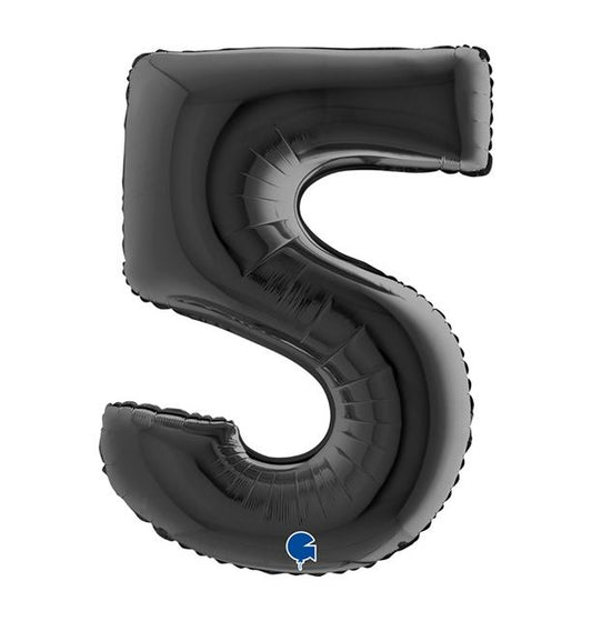 Number 5 Black 40" Foil Balloon Packaged