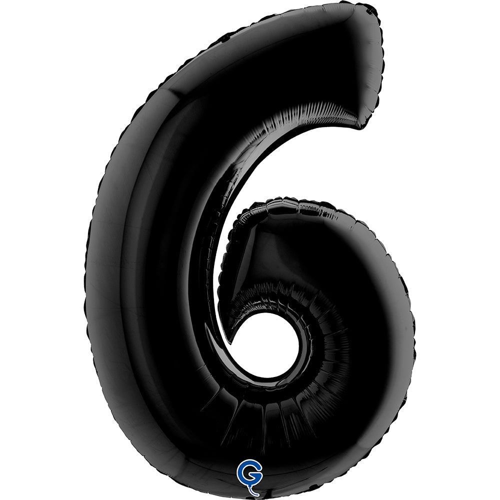 Number 6 Black 40" Foil Balloon Packaged — product