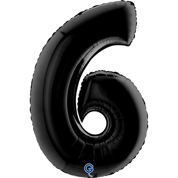 Number 6 Black 40" Foil Balloon Packaged — product