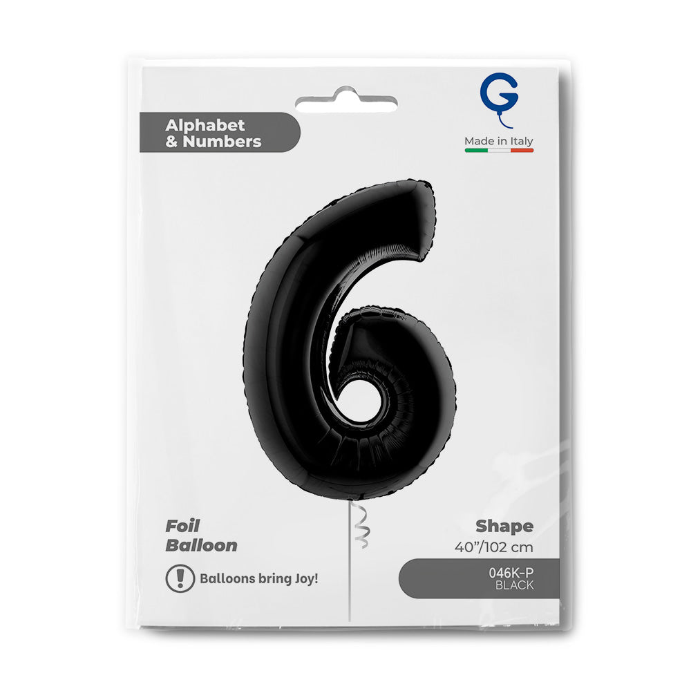 Number 6 Black 40" Foil Balloon Packaged — packaging