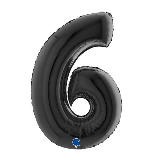 Number 6 Black 40" Foil Balloon Packaged