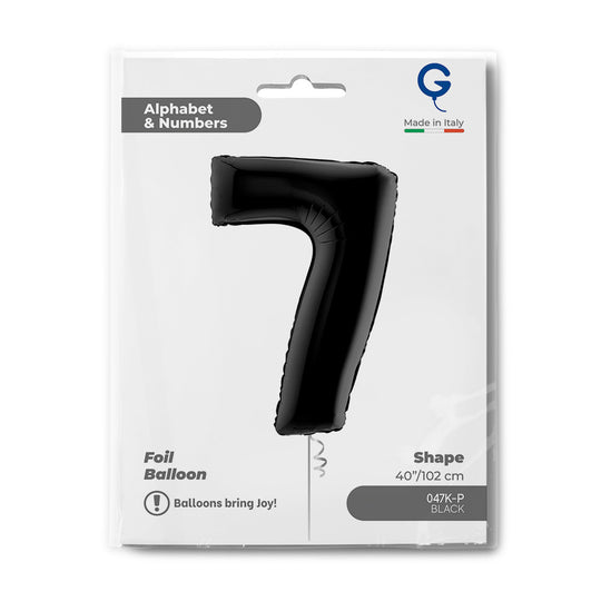 Number 7 Black 40" Foil Balloon Packaged — packaging