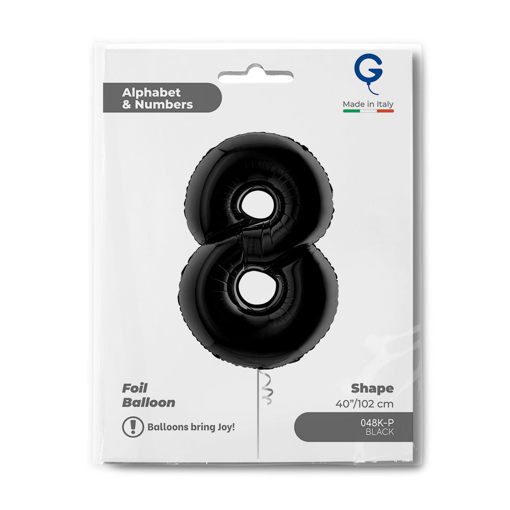 Number 8 Black 40" Foil Balloon Packaged — packaging