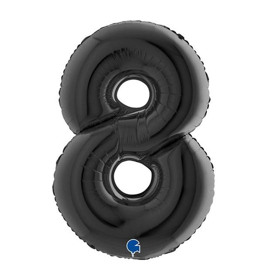 Number 8 Black 40" Foil Balloon Packaged