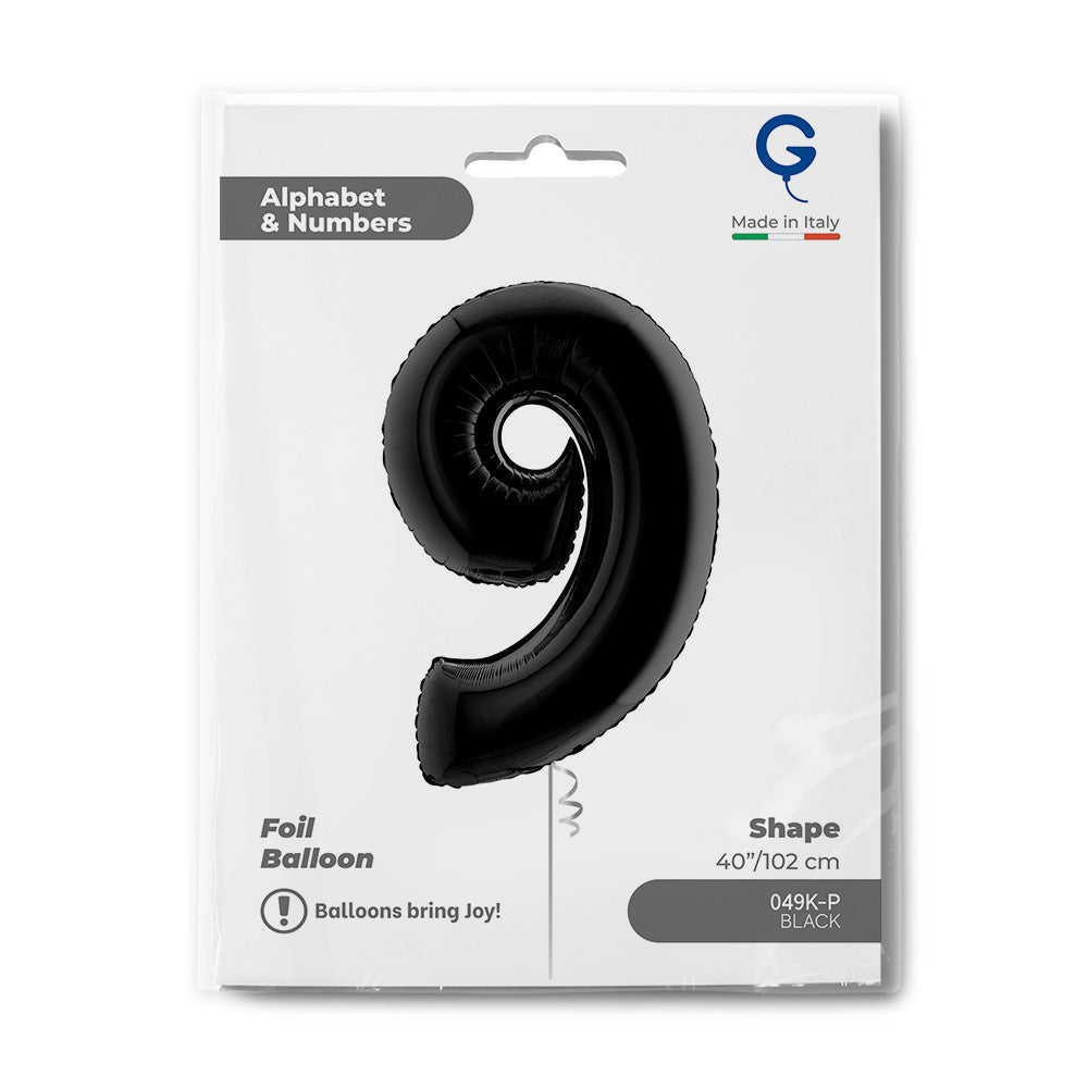 Number 9 Black 40" Foil Balloon Packaged — packaging