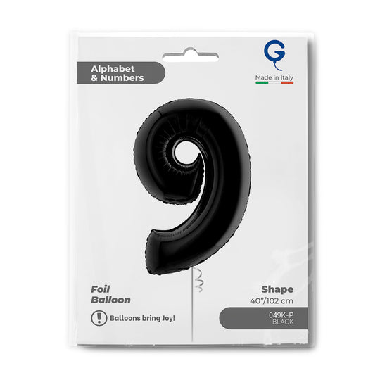 Number 9 Black 40" Foil Balloon Packaged — packaging