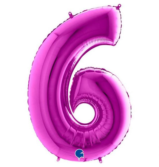 Number 6 Purple 40" Foil Balloon Packaged