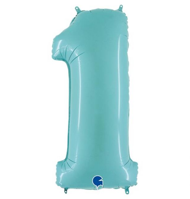 Number 1 Pastel Blue 40" Foil Balloon Packaged