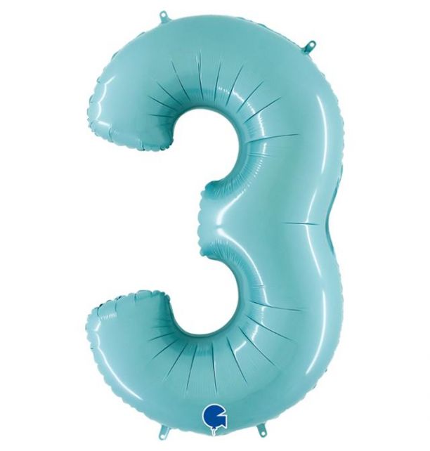 Number 3 Pastel Blue 40" Foil Balloon Packaged