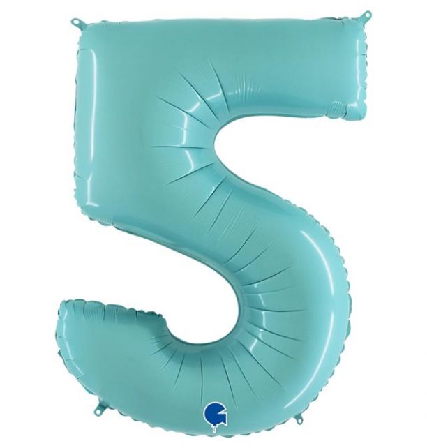 Number 5 Pastel Blue 40" Foil Balloon Packaged