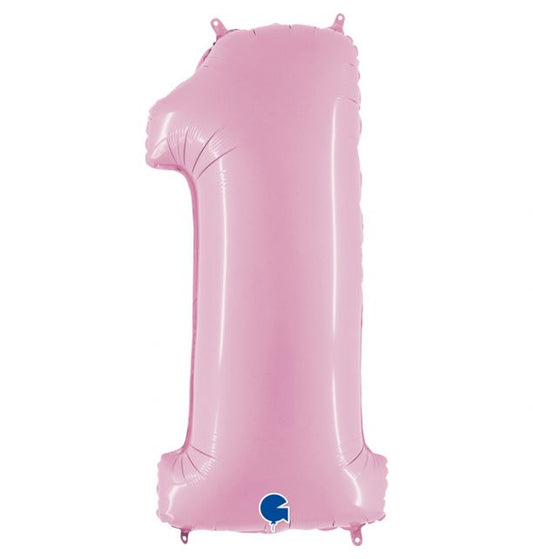 Number 1 Pastel Pink 40" Foil Balloon Packaged