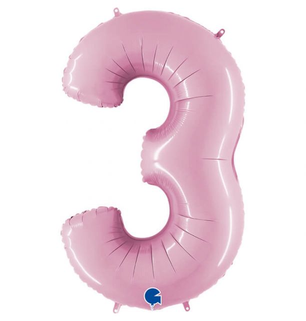 Number 3 Pastel Pink 40" Foil Balloon Packaged