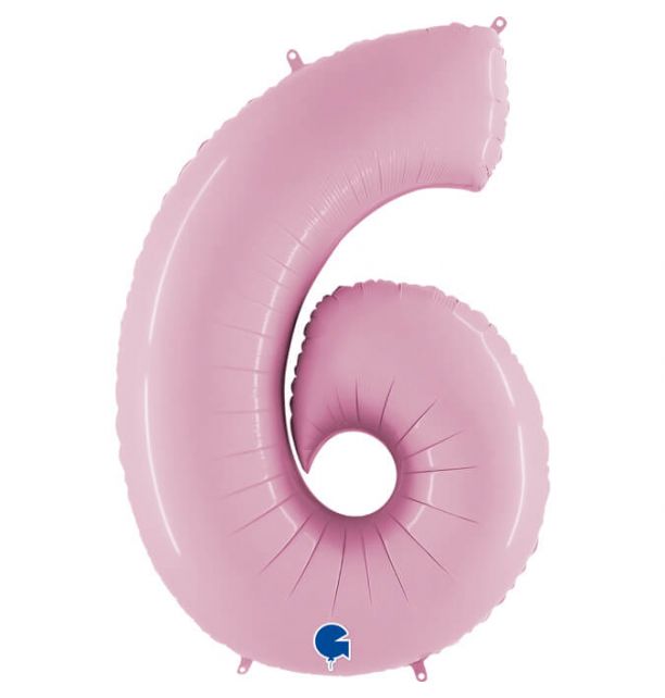 Number 6 Pastel Pink 40" Foil Balloon Packaged